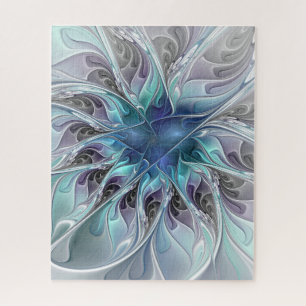Puzzle Florecer Abstracto Moderno Floral Fractal Con Azul