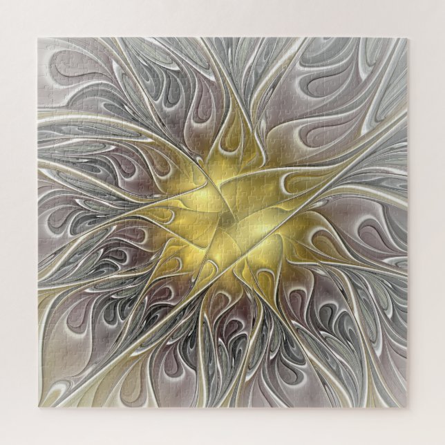 Puzzle Florecer con flor fractal abstracta moderna de oro (Vertical)