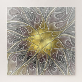 Puzzle Florecer Con Flor Fractal Moderna De Oro Abstracto