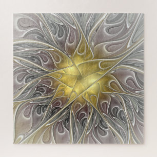 Puzzle Florecer Con Flor Fractal Moderna De Oro Abstracto