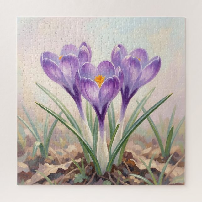 Puzzle Florecimiento primaveral de crocus morado soñador (Vertical)