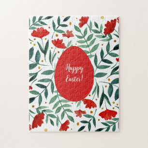 Puzzle Flores acuarelas de jardín mágico en rojo y verde