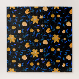 Puzzle Flores acuarelas dibujadas a mano y patrón de hoja