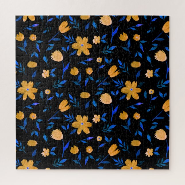 Puzzle Flores acuarelas dibujadas a mano y patrón de hoja (Vertical)