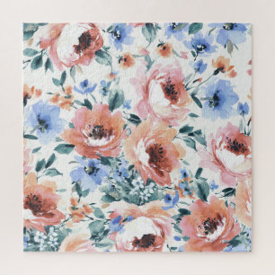 Puzzle Flores acuarelas, ilustracion sin costura.