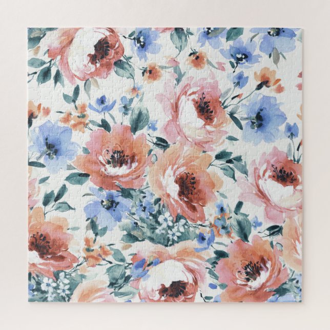 Puzzle Flores acuarelas, ilustracion sin costura. (Vertical)