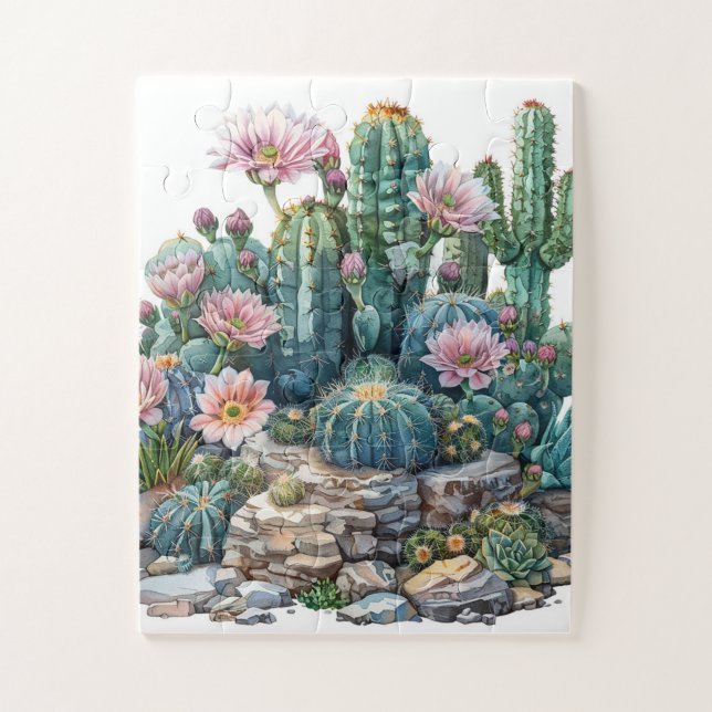 Puzzle Flores acuáticas del desierto cactus. (Vertical)