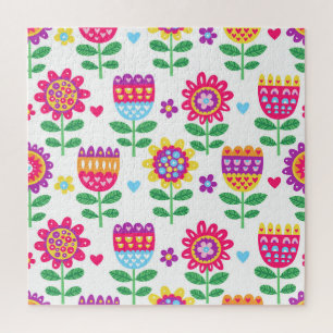 Puzzle Flores alegres Patrón de color vintage