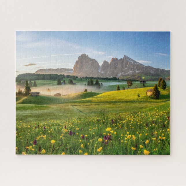 Puzzle Flores | Alpe de primavera de Siusi Langkofel (Horizontal)