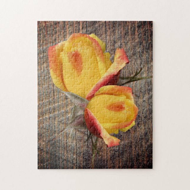 Puzzle Flores Amarillas De Rosebud En Barnboard (Vertical)