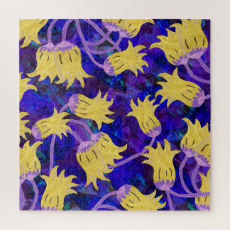 Puzzle Flores amarillas: fondo oscuro acuarela arte
