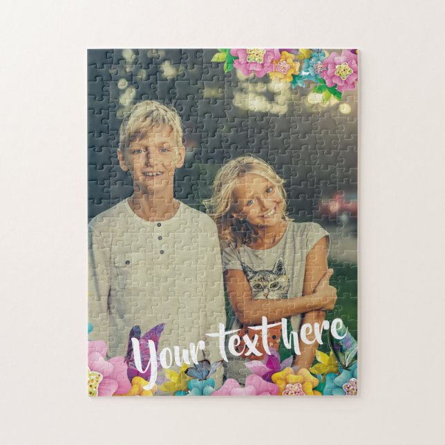 Puzzle Flores animadas y mariposas del texto de encargo (Vertical)