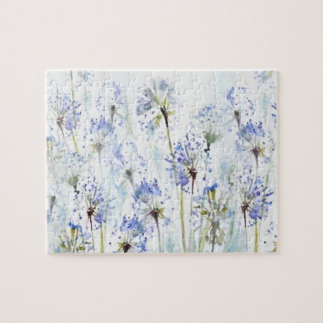 Puzzle Flores azules de verano, boceto acuático (Horizontal)