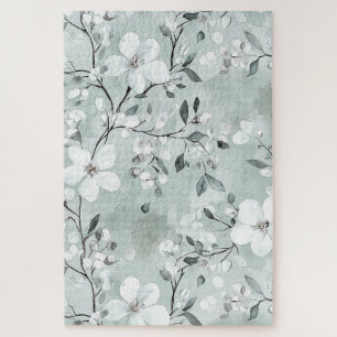 Puzzle Flores blancas azules grises de moda