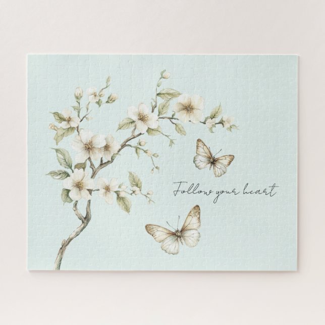 Puzzle Flores Blancas Menta Mariposas   (Horizontal)