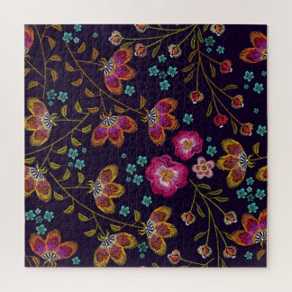 Puzzle Flores bordadas: patrón sin costuras de moda