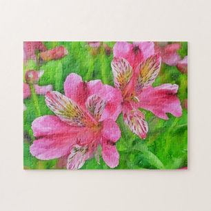 Puzzle Flores brillantes de lirio rosa Arte tropical romp