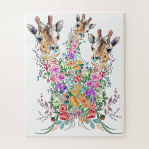 Puzzle Flores coloridas Bouquet Giraffe Amor familiar