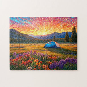 Puzzle Flores Coloridas de Pradera y Arte de Carpa de Cam