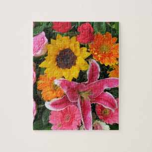 Puzzle flores+ coloridas,     gnomo+ de+ jardín,     liri
