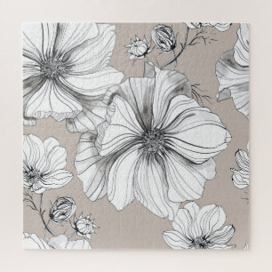 Puzzle Flores Cosmos: Patrón de dibujo botánico.