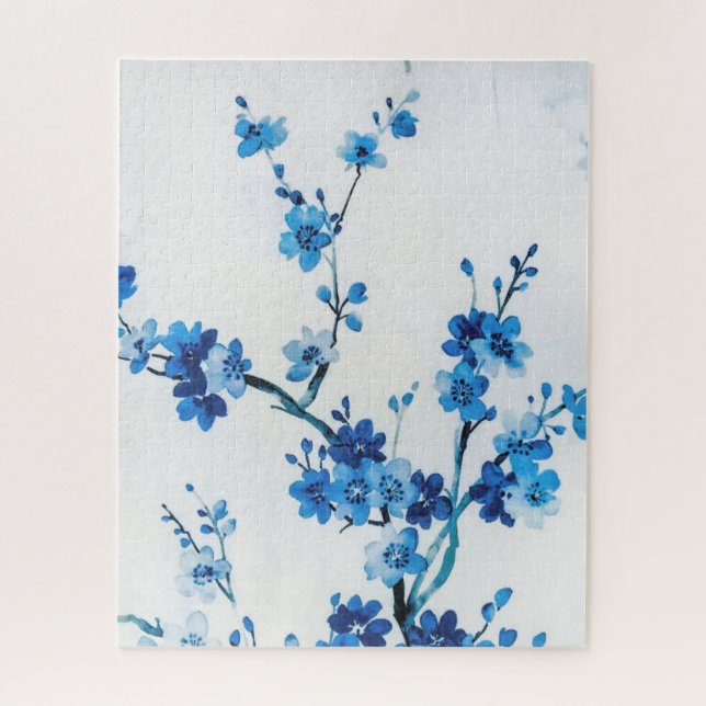 Puzzle Flores de Acuarela Azul Delicadas Hermosas (Vertical)