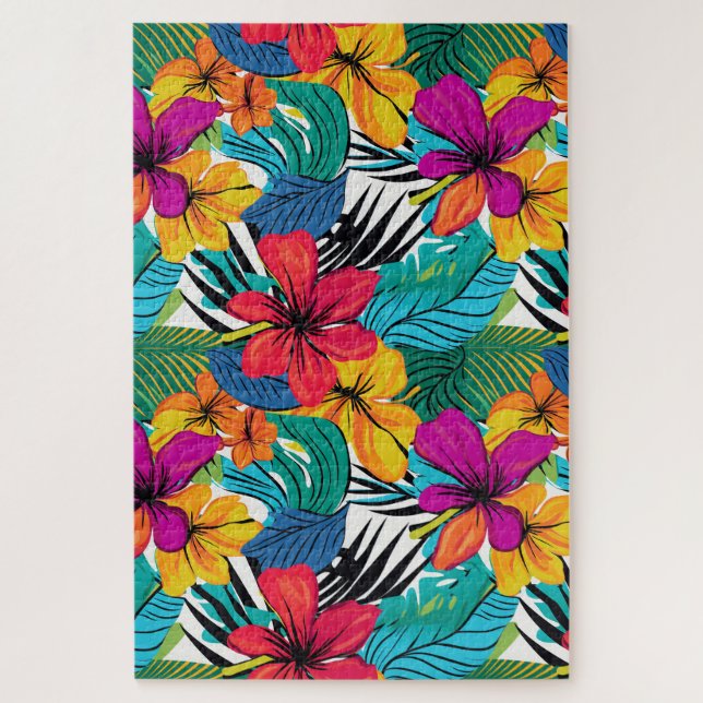 Puzzle Flores de acuarela tropical caprichosas (Vertical)