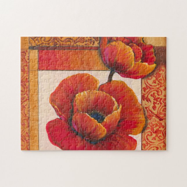 Puzzle Flores de amapola en Tan y fondo Naranja (Horizontal)