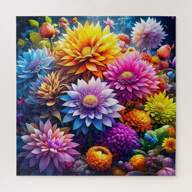 Puzzle Flores de arte de acuarela con colores bonitos (Vertical)