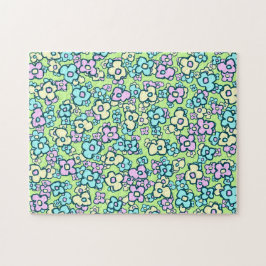 Puzzle Flores de arte folclórico Colores de pastel verde 