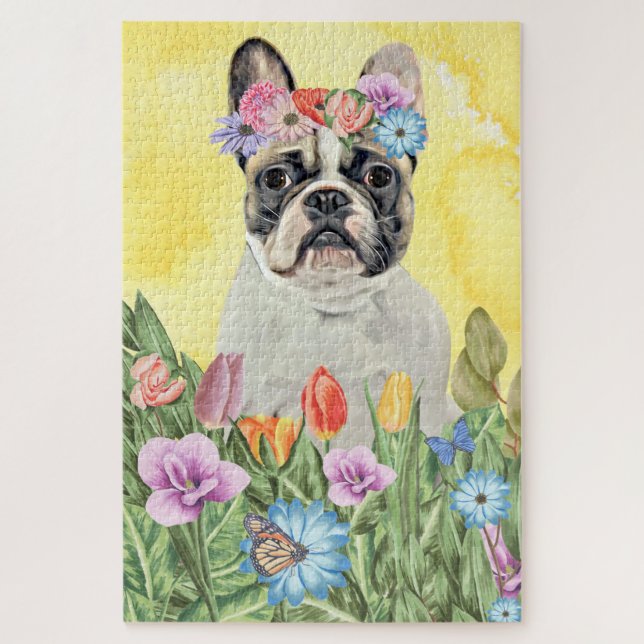 Puzzle Flores de Bulldog francesas (Vertical)
