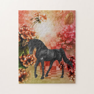 Puzzle Flores de caballo negras arte de fantasía
