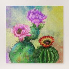 Puzzle Flores de Cactus Rojo Púrpura Mezclan Arte De Pint