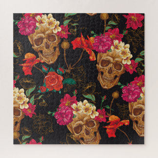 Puzzle Flores De Calavera: Fondo Oscuro Sin Marea.