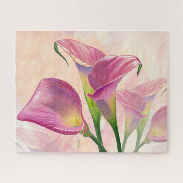 Puzzle Flores de Calla rosa, pintura acrílica (Horizontal)