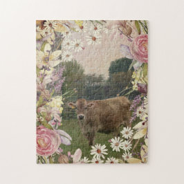 Puzzle Flores de campo vaca de Jersey
