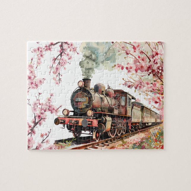 Puzzle Flores de cerezo del motor del tren de locomotora  (Horizontal)