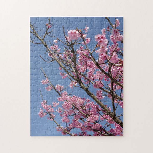 Puzzle Flores de cerezo rosadas hermosas y cielo azul (Vertical)