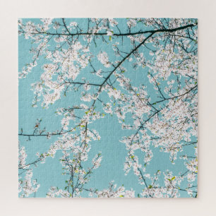 Puzzle Flores de cerezo: Tendencia floral turquesa