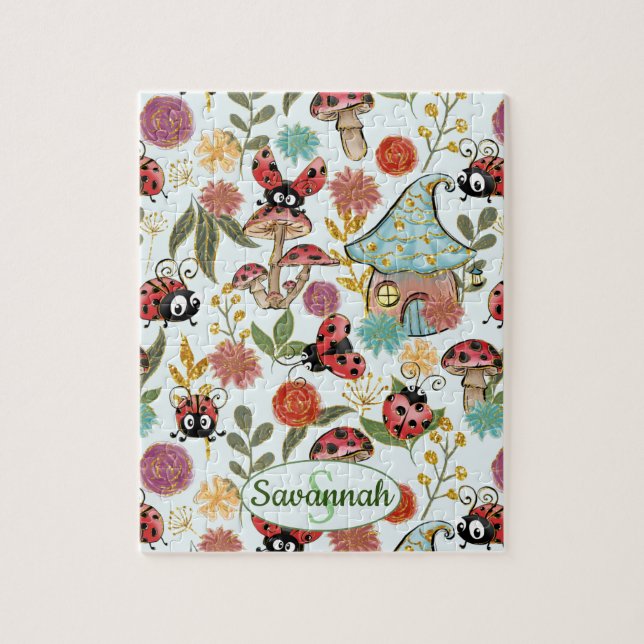 Puzzle Flores de champiñones musicales mullidas Monograma (Vertical)