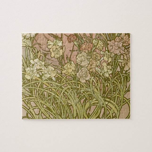 Puzzle Flores de clavel mucha Art Nouveau (Horizontal)