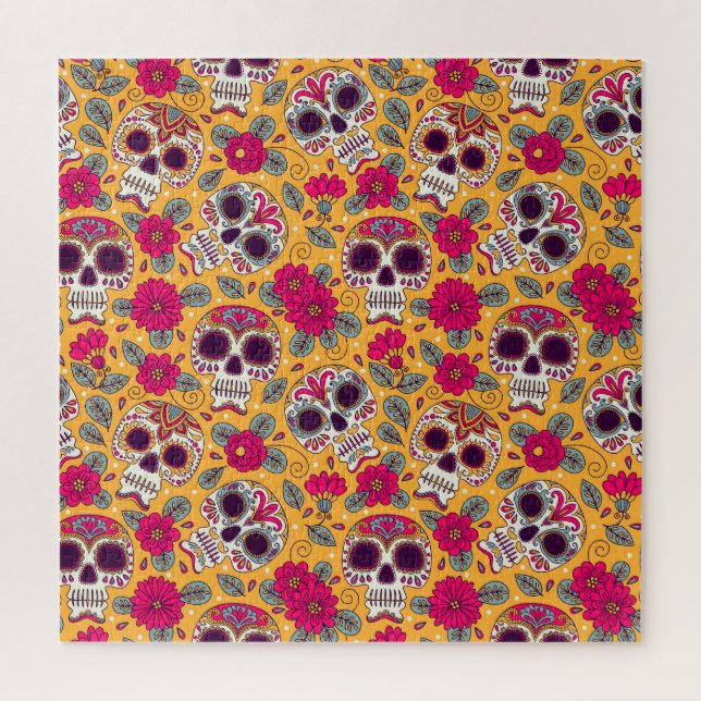 Puzzle Flores de cráneo: Antecedentes del Día Mexicano (Vertical)
