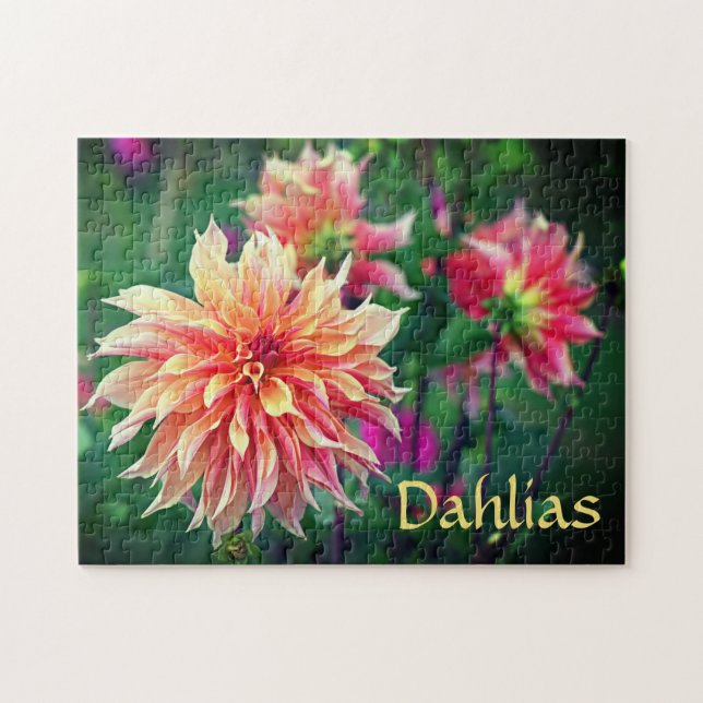 Puzzle Flores de Dahlia naranja y rosa (Horizontal)