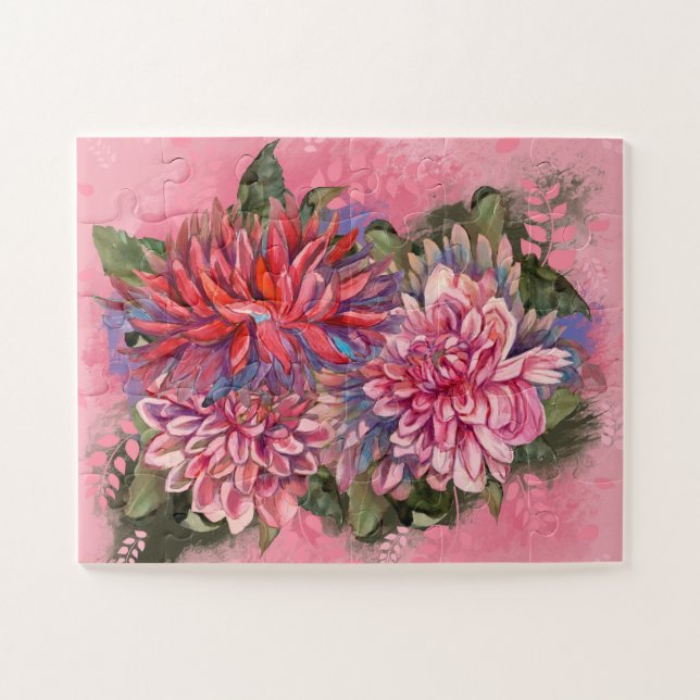 Puzzle Flores de Dahlias color rosa (Horizontal)