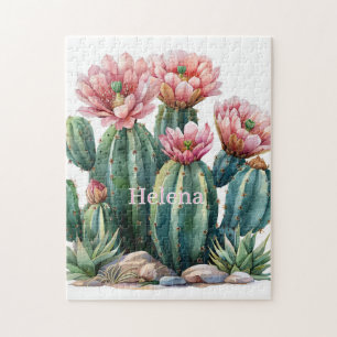 Puzzle Flores de desierto al acuarela cactus.