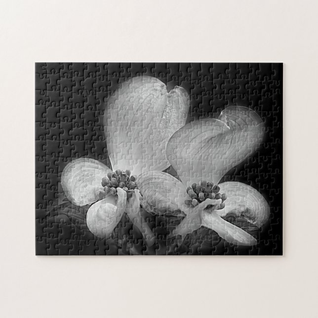Puzzle Flores De Dogwood En Naturaleza Blanca Y Negra (Horizontal)