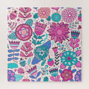 Puzzle Flores de doodle botánico, sin costura, textura vi