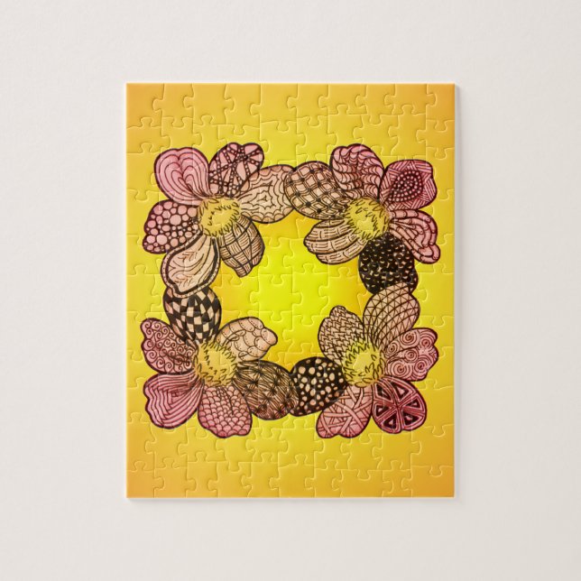 Puzzle Flores de Doodle en yegua, Naranja y oro (Vertical)