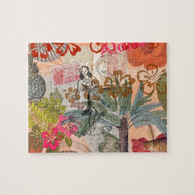 Puzzle Flores de época tropical hawaiana colorida hula (Horizontal)