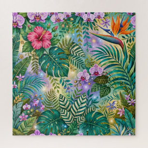 Puzzle Flores de Fantasía de la Jungla Purpura Verde Dora